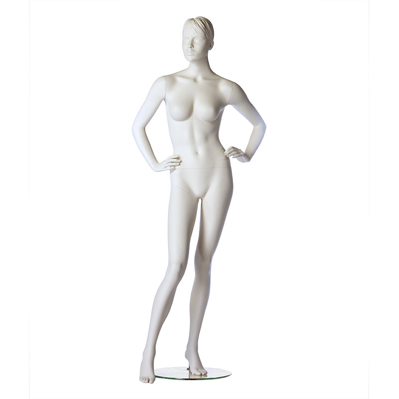 Stylised female mannequin from Hindsgaul in a standing pose with hands on hips.