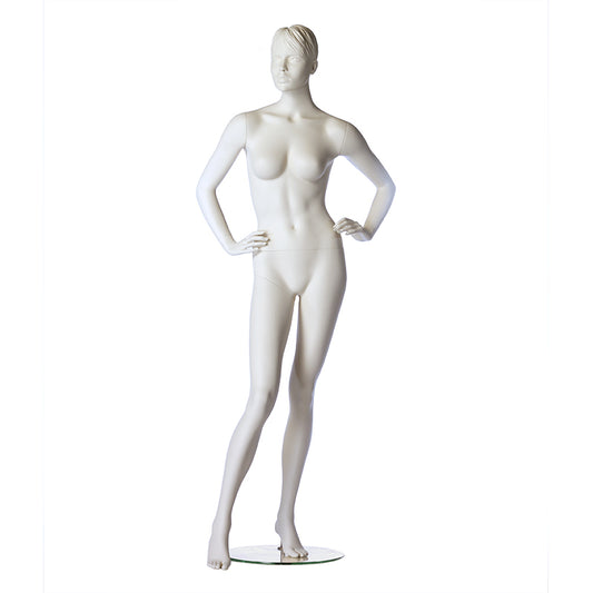 Stylised female mannequin from Hindsgaul in a standing pose with hands on hips.