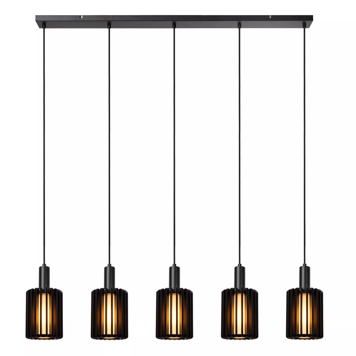 LAMBRES - Pendant light - 5xE27 - Black - LUCIDE