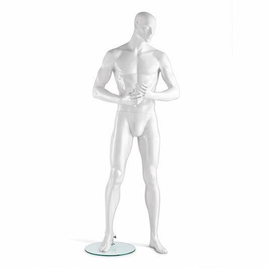 Male mannequin LIAM by Hindsgaul – retail display mannequin in highgloss white with arms in front.