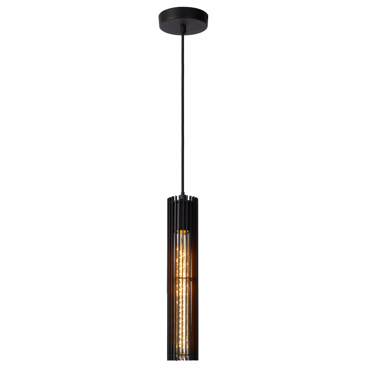 LIONEL - Pendant light - Ø 6,5 cm - 1xE27 - Black - LUCIDE