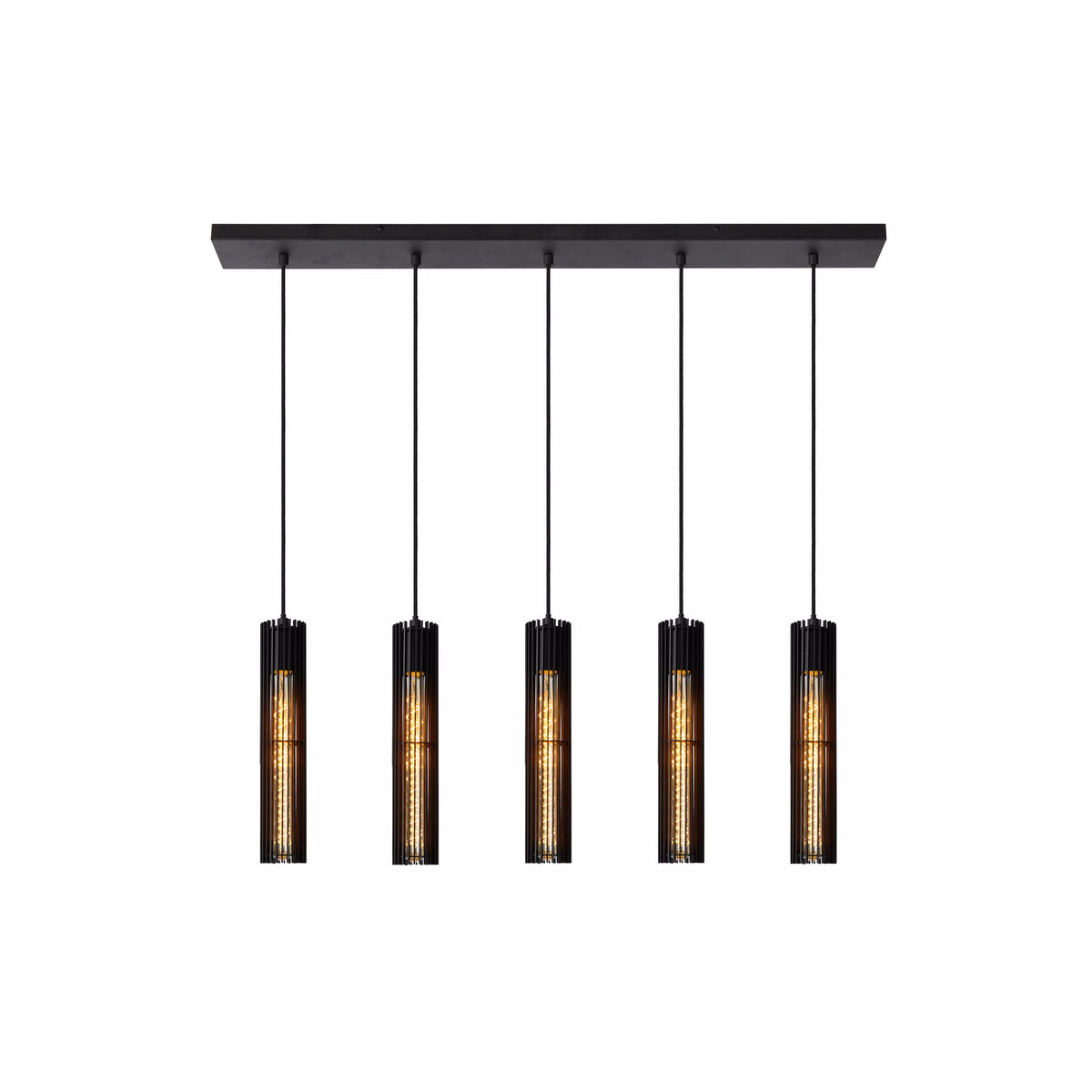 LIONEL - Pendant light - 5xE27 - Black - LUCIDE