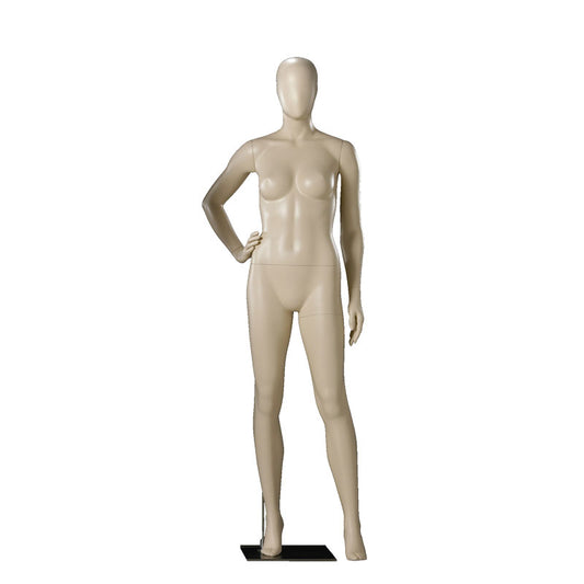 Female mannequin from Darrol with abstract head in a neutral pose.