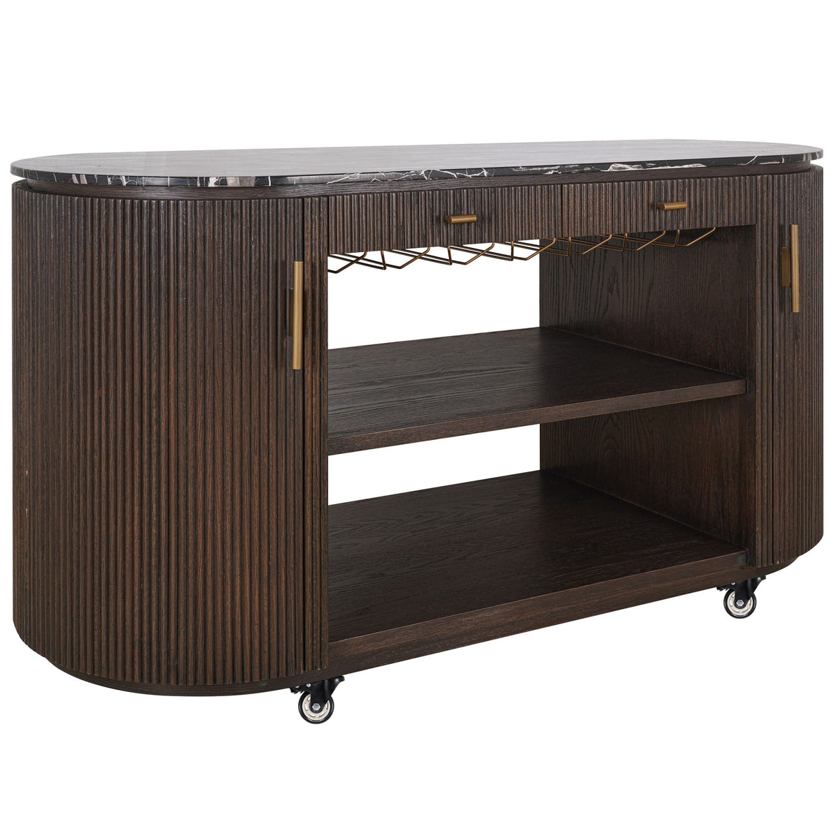 Moretti Buffet Cabinet - Brown Oak - Black Epoxy Marble top - KAJA