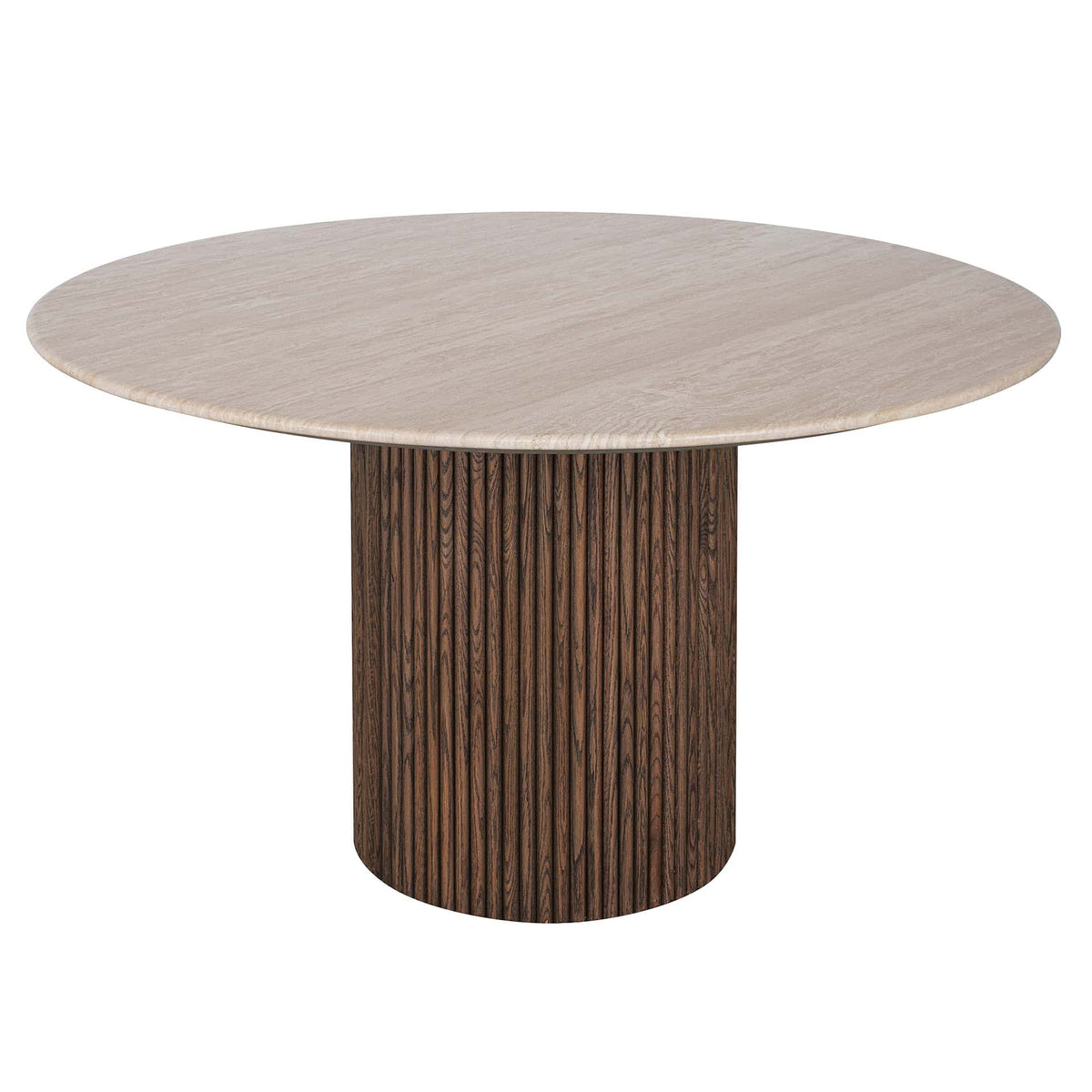 Bolzano Dining Table - Ø130 cm - Brown Oak - Cream Travertine - KAJA