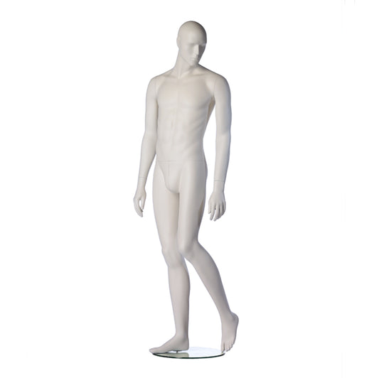 Stylised male mannequin from Hindsgaul in a relaxed walking pose.