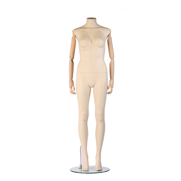 Female mannequin in a straight pose with flexible wooden arms from Darrol’s 700 series.