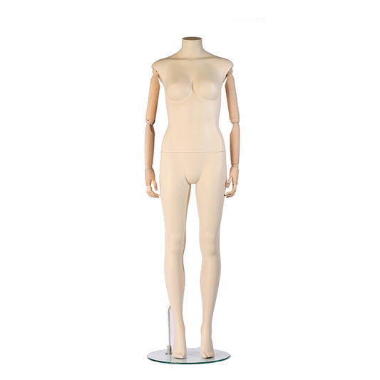 Female mannequin in a straight pose with flexible wooden arms from Darrol’s 700 series.
