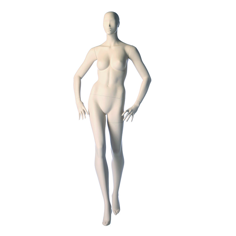 Female mannequin from Darrol in a walking position with both hands by the hips.