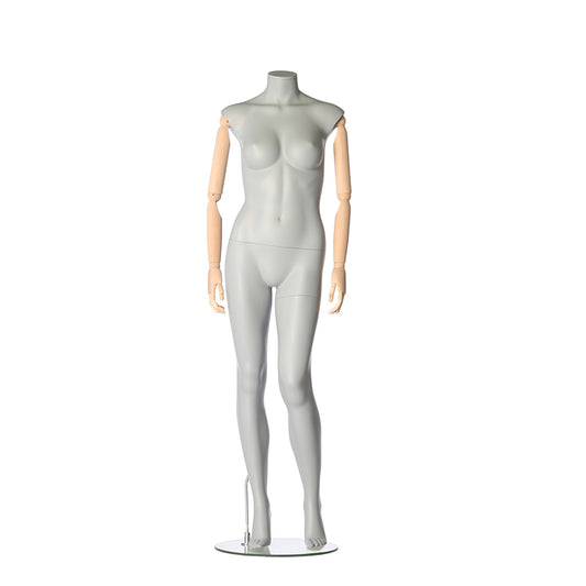 Female mannequin with flexible wooden arms and a relaxed pose from Darrol’s 700 series.