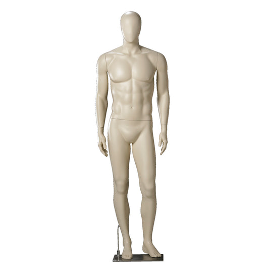 Male mannequin from Darrol in a neutral pose with abstract head and both arms by sides.