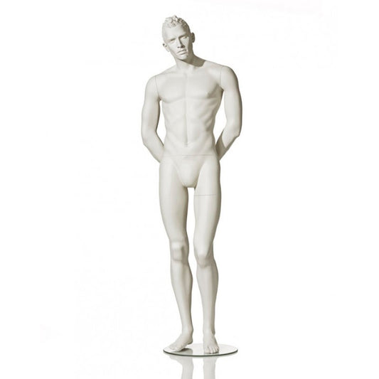 Stylised male mannequin from Hindsgaul® with both hands behind the back.