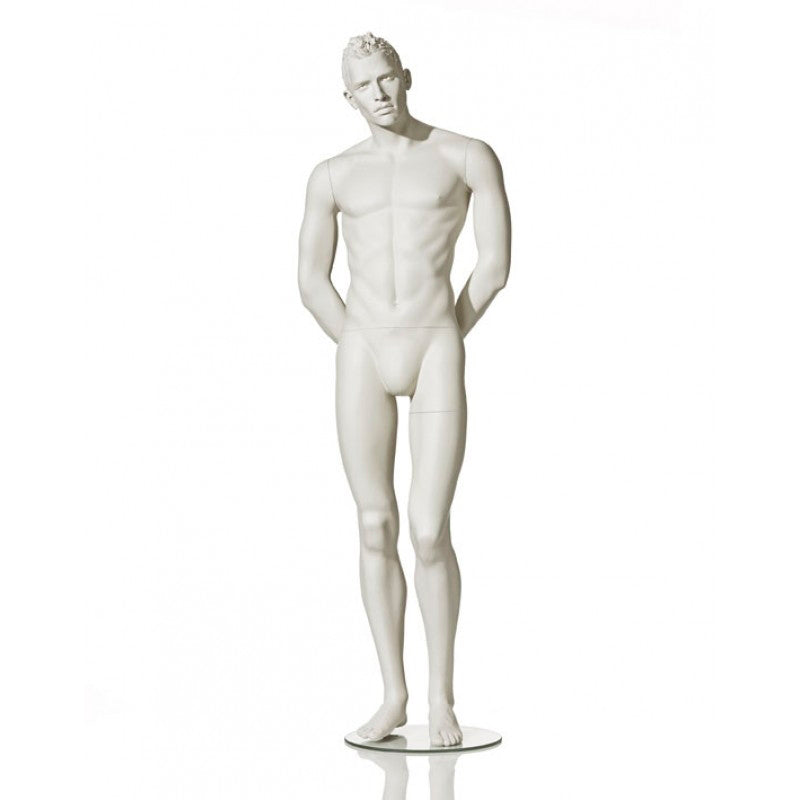 Male mannequin Noah with arms behind back – retail display mannequin by Hindsgaul
