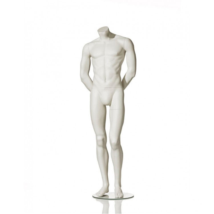 Headless male mannequin from Hindsgaul® with both arms behind the back.