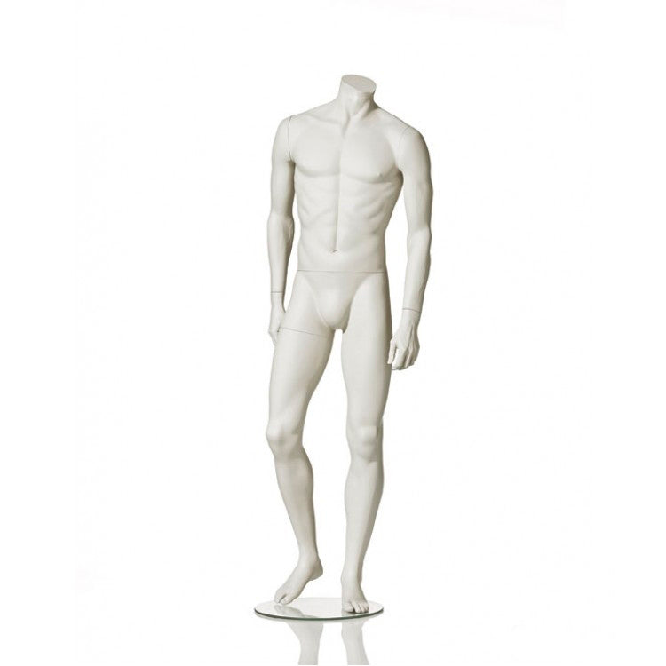 Headless male mannequin from Hindsgaul® in a walking pose.
