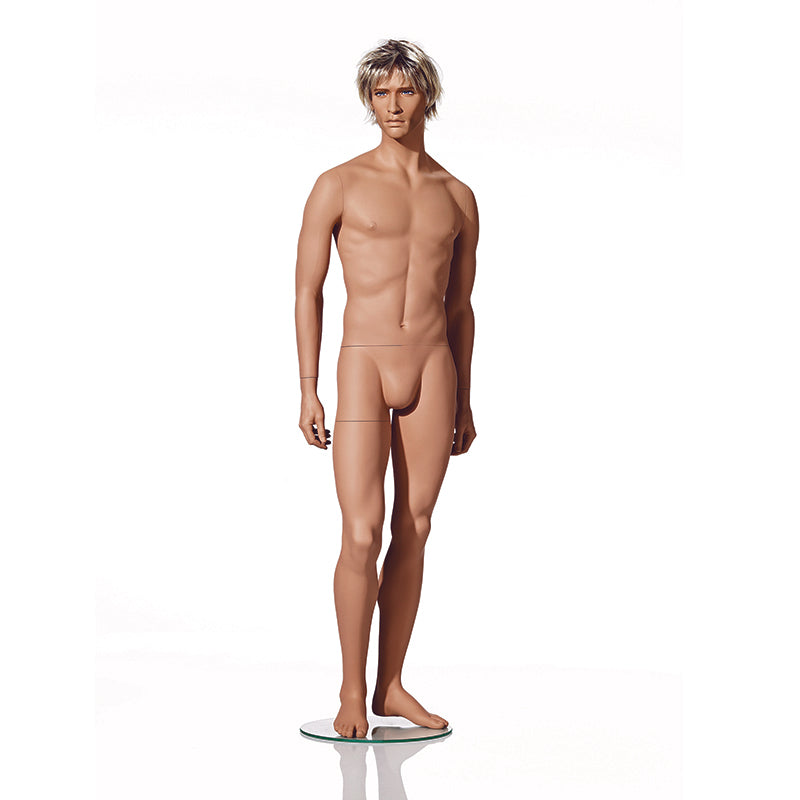 Realistic male mannequin from Hindsgaul® in a relaxed pose.