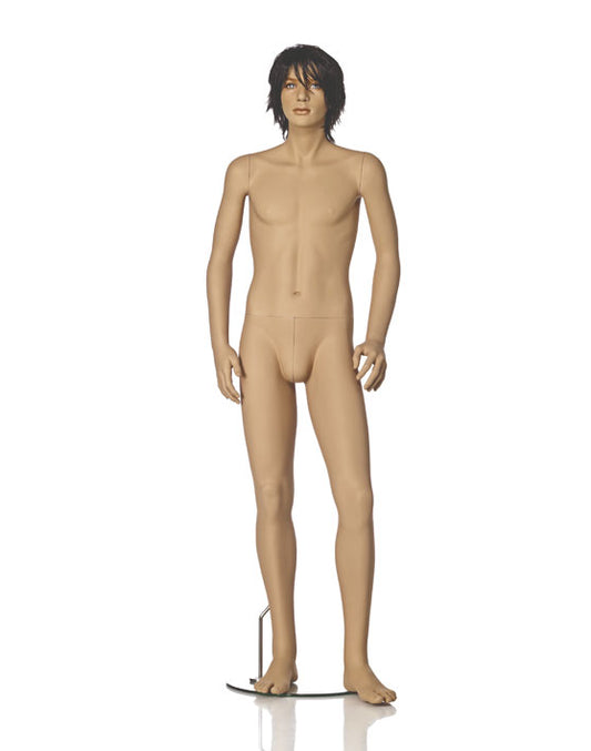 Tween boy mannequin in a standing pose from Hindsgaul®‘s series of Realistic child mannequins with makeup and life-like appearance