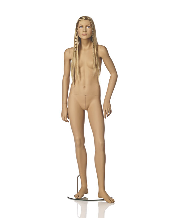 Tween girl mannequin in a standing pose from Hindsgaul®‘s series of Realistic child mannequins with makeup and life-like appearance