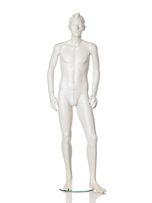 Tween boy mannequin with a relaxed pose from Hindsgaul®‘s series of child mannequins with stylised face and hair
