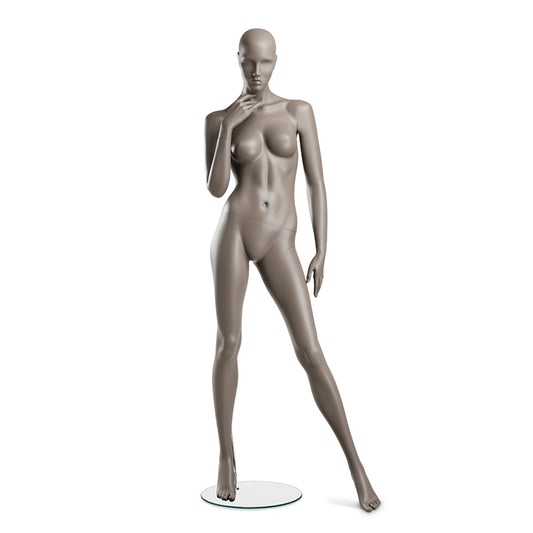 Female mannequin from Hindsgaul® left leg sideways. COY is a semi-faceless, female mannequin series with 9 poses reflecting a confident and feminine attitude.