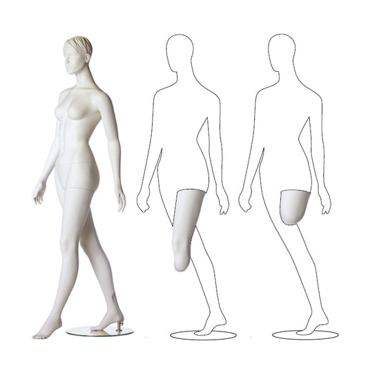 Female mannequin from the Orthopaedic Collection. A stylistic mannequin with abstract head designed specifically to present prosthetic items - Hindsgaul